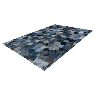 Teppich – Reine Baumwolle, Kurzflor Struktur, Blaue Optik, 150 cm - Urban Denim 490 | Kayoom