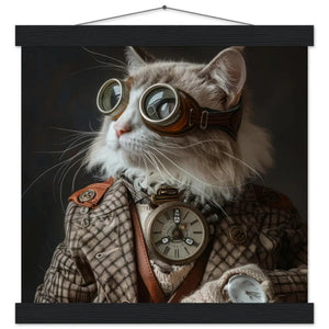Schoolposter - männliche Javaanse Katze, Karomuster-Jacke, Vintage-Details, Magnet-Holzleisten | St Tropez Art