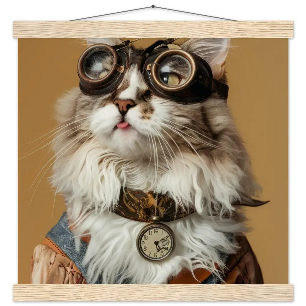 Schulposter – Maine-Coon Katze, Steampunk-Outfit, antike Taschenuhr | St Tropez Art