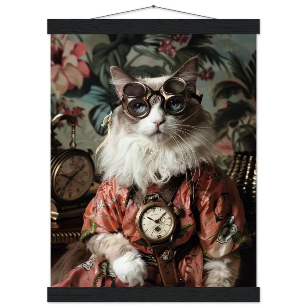 School Poster - Balinese Cat, Steampunk Outfit, Floral Design, Magnetic Wooden Strips | St Tropez Art
