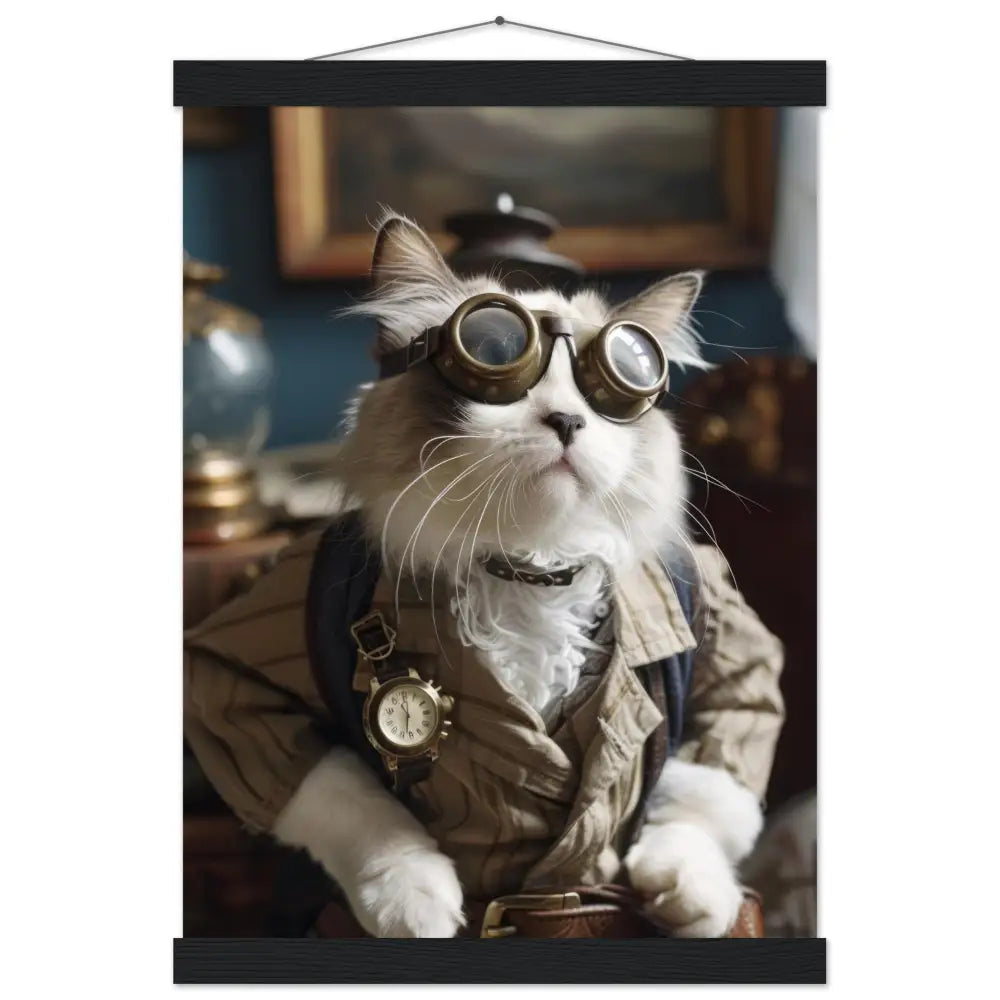 School Poster - Australian Mist Cat Motif, Steampunk Art Motif, Magnetic Wooden Hanger | St Tropez Art
