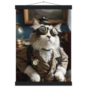 School Poster - Australian Mist Cat Motif, Steampunk Art Motif, Magnetic Wooden Hanger | St Tropez Art