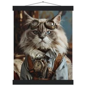 School Poster - Siberian Cat Motif, Steampunk Art Motif, Magnetic Wooden Hanger | St Tropez Art