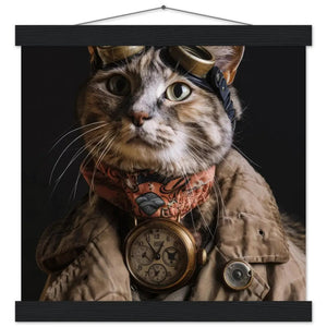 Schoolposter - Korat Katze, Steampunk-Outfit, mattes Papier, Magnet-Holzleisten | St Tropez Art