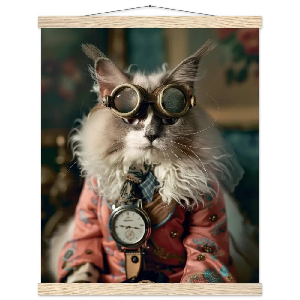 School Poster – LaPerm Cat Motif, Steampunk Art Motif, Magnetic Wooden Hanger | St Tropez Art