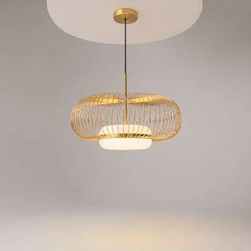 Pendant Lamp Brass-Colored Metal Grid & Opal Glass Diffuser – Levitation | Maytoni