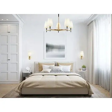 Chandelier Brass Frame & White Textile Shades – Zaragoza | Maytoni