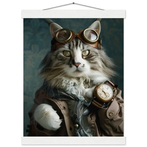 Schulposter - Maine-Coon-Katze-Motiv, mattes FSC-zertifiziertes Papier, Magnet-Holzleisten aus Kiefernholz, magnetische Holzdübel oben & unten | St Tropez Art
