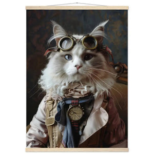 School Poster - Steampunk Vintage LaPerm Cat Motif, Matte FSC Paper, Magnetic Wooden Bars | St Tropez Art