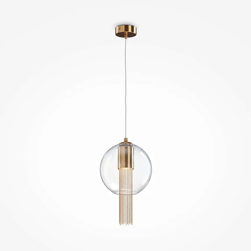 Pendant light with transparent glass shade and decorative bronze chains in an elegant design – Flusso | Maytoni