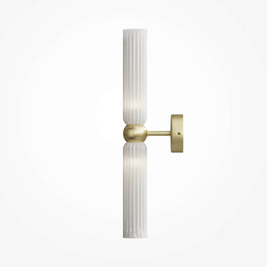 Wandleuchte Gold, 2 satiniert-weiße gerippte Glasschirme, 2× G9 3,5 W – Antic
