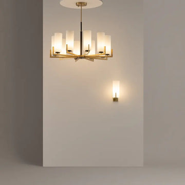 Chandelier Metal in Brass and Black with White Cylindrical Glass Shades E27 Socket – Fortano | Maytoni