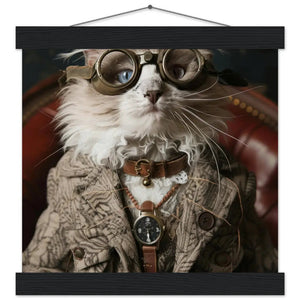 Schulposter - Steampunk-Vintage LaPerm Katzenmotiv, mattes FSC-Papier, magnetische Holzleisten | St Tropez Art