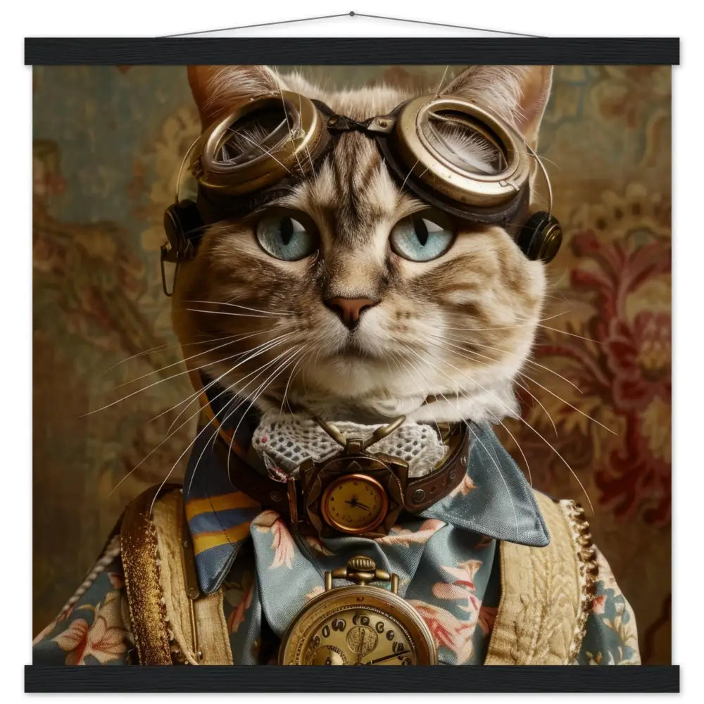 School Poster - Female Aztec Cat Motif, Matte FSC Certified Paper, Natural Paper, Pine Wood Magnetic Poster Hanger | St Tropez Art