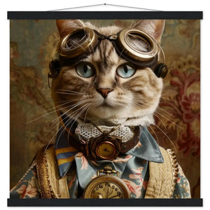 School Poster - Female Aztec Cat Motif, Matte FSC Certified Paper, Natural Paper, Pine Wood Magnetic Poster Hanger | St Tropez Art