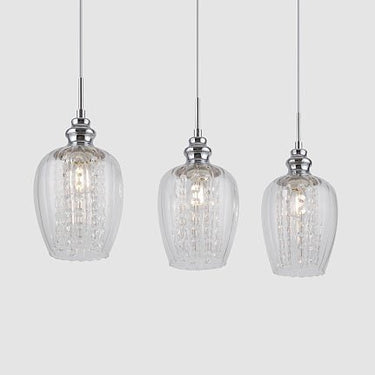 Pendelleuchte mit Nickel - Metallrahmen, transparenten Glasschirmen und Kristallakzenten im eleganten Design – Blues | Maytoni - Esszett Luxury | Stilvolles Wohnen mit Charakter