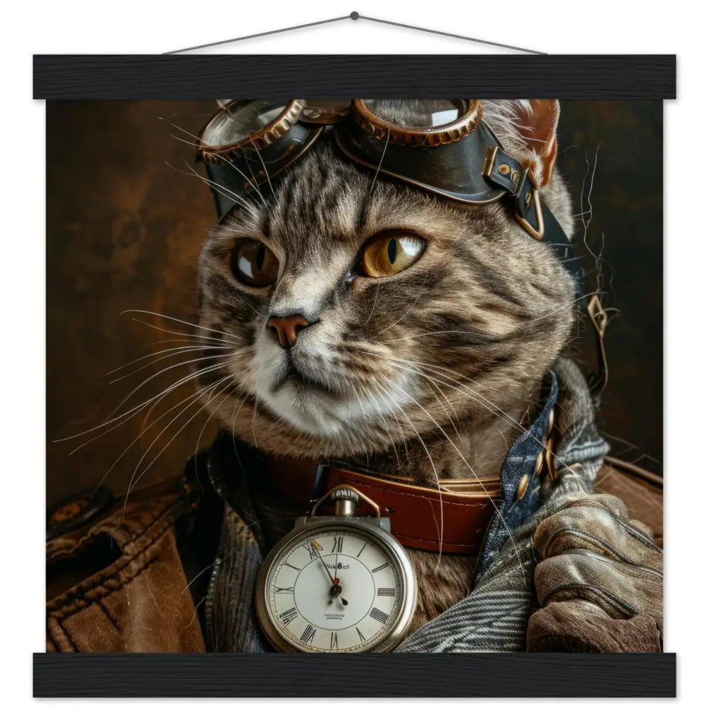 Schoolposter - Chausie-Katze, brauner Mantel, Lederakzente, silberne Taschenuhr, Bronze-Brille | St Tropez Art