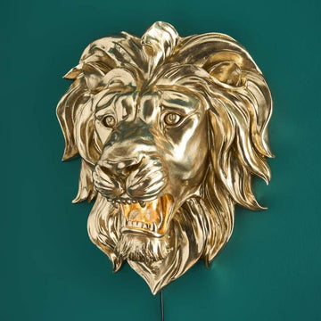 Wall Sconce – Sculptural Design, Animal Motif, Polyresin Construction, Gold Finish – King Lion | WERNS