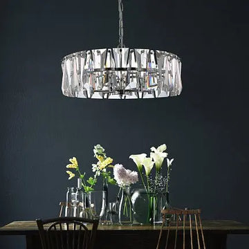 Pendant lamp with chrome metal frame and stepped crystal glass elements (6 × E14) – Dune | Maytoni