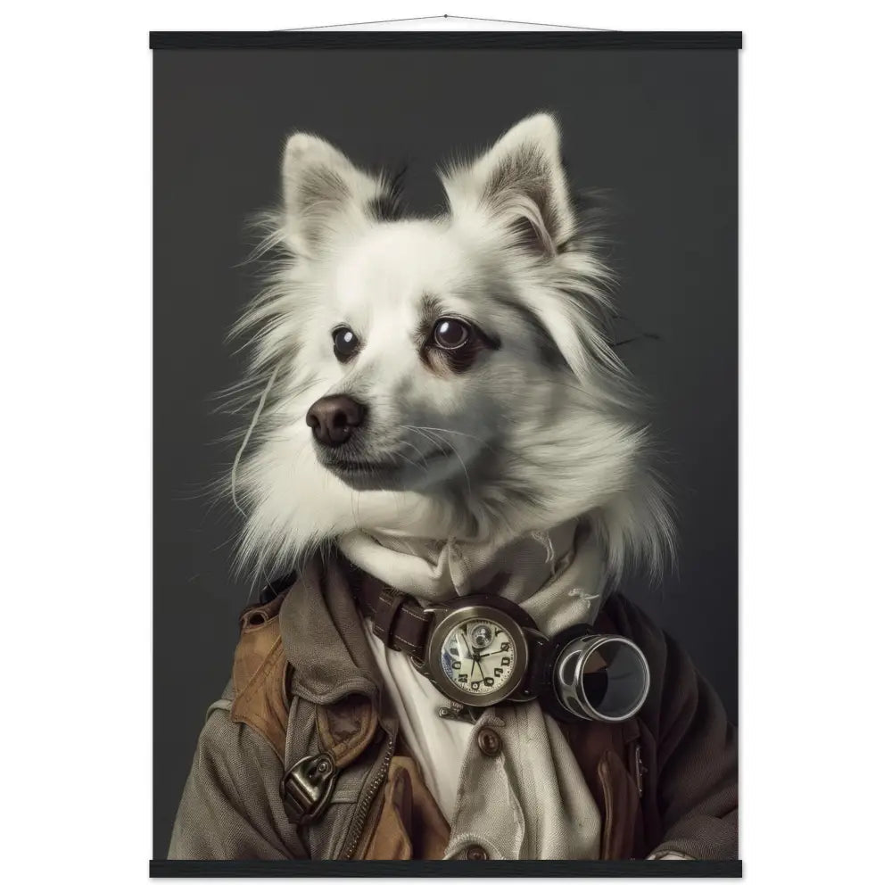 School Poster American Eskimo Dog, Steampunk Style, Antique Bronze Colored Clock, Silver Colored Glasses | St Tropez Art