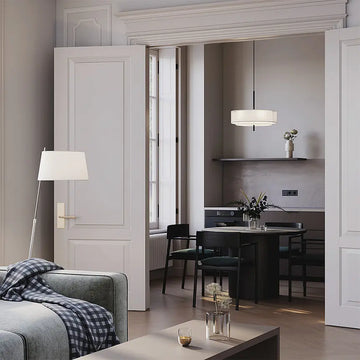 Pendant lamp with white fabric shade and black trim in a modern design - Bergamo | Maytoni