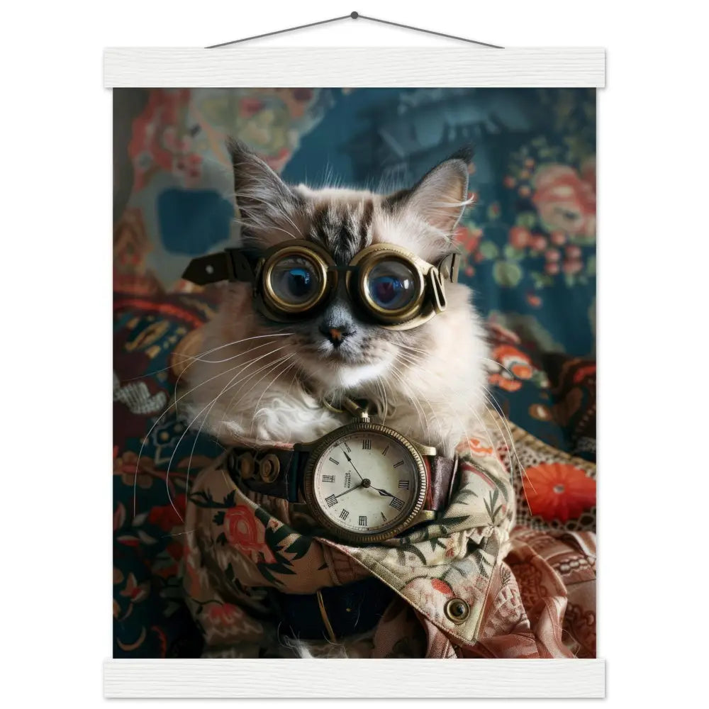Schoolposter - Balinesische Katze, Steampunk-Outfit, florale Muster, Magnet-Holzleisten | St Tropez Art