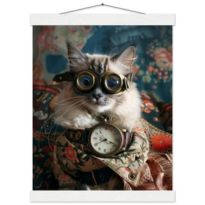 Schoolposter - Balinesische Katze, Steampunk-Outfit, florale Muster, Magnet-Holzleisten | St Tropez Art