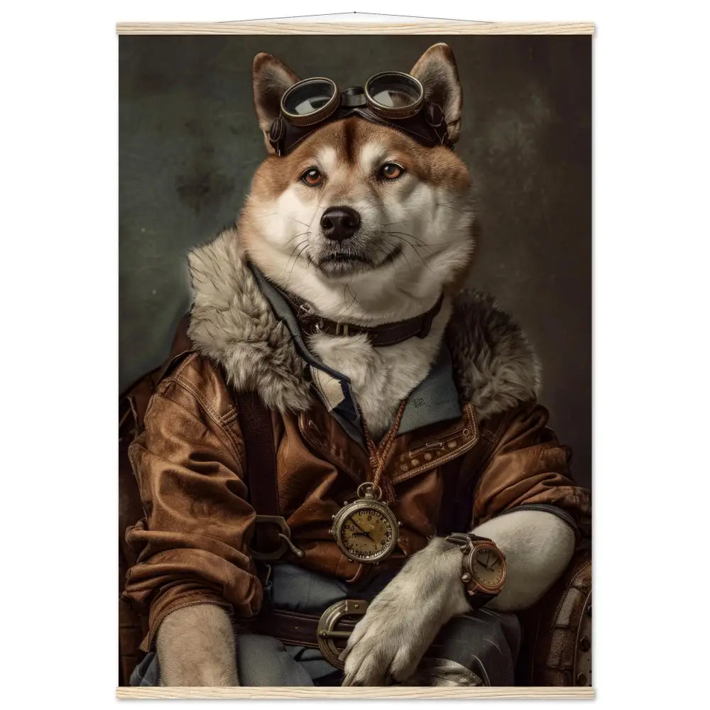 Schulposter – Akita Motiv, Steampunk-Kunstmotiv, Magnetische Holzaufhängung | St Tropez Art