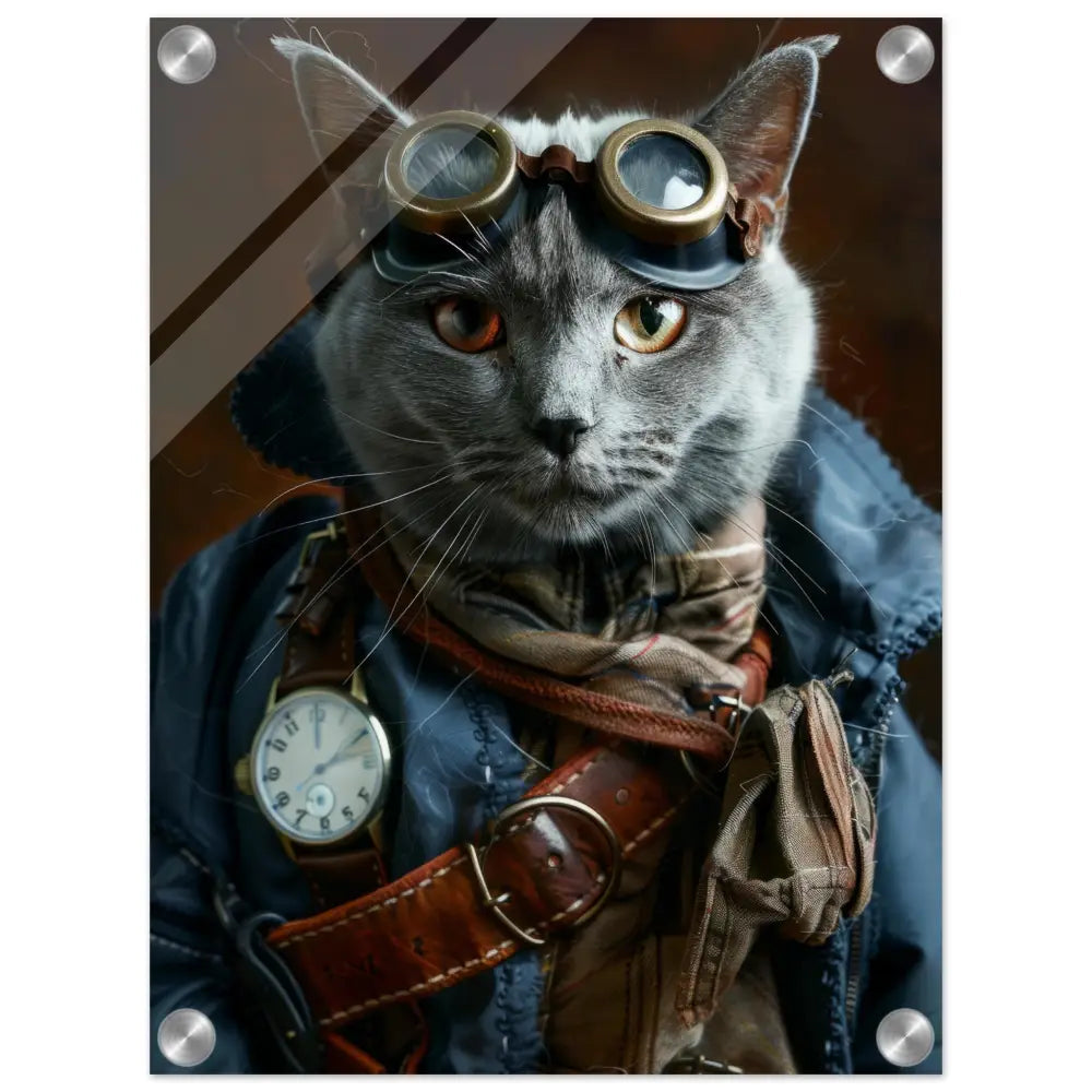 School Poster - Chartreux Cat, Steampunk Outfit, Magnetic Wooden Strips | St Tropez Art