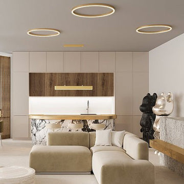 Pendelleuchte mit Messing - Finish, 800 mm Durchmesser, integrierter LED 115 W, 6100 lm, 4000 K, höhenverstellbar – Rim | Maytoni - Esszett Luxury | Stilvolles Wohnen mit Charakter
