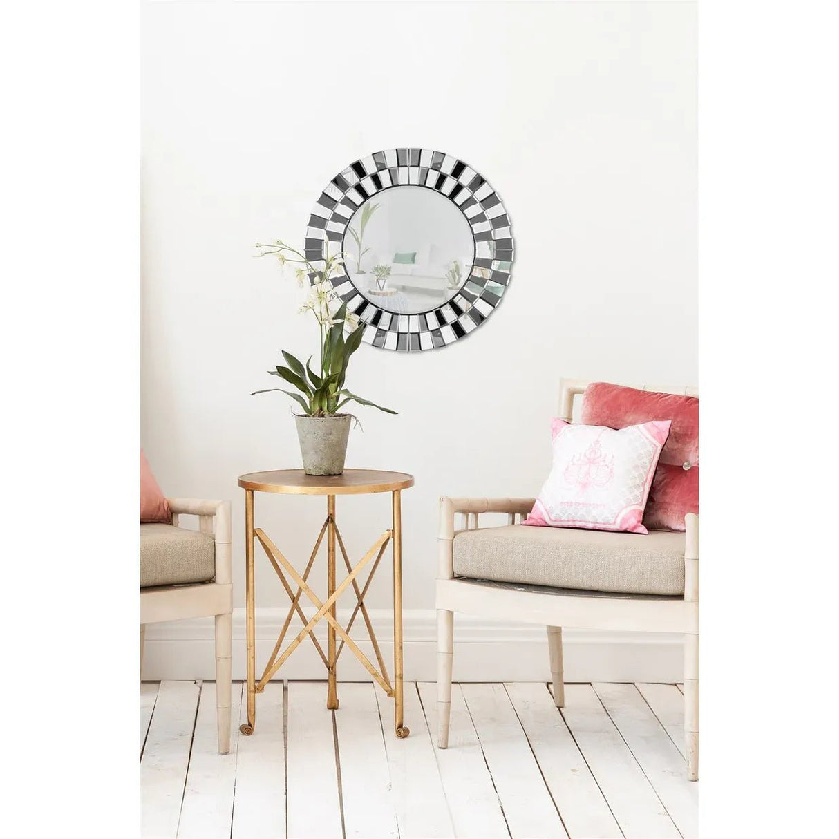 Spiegel mit silbernem Metallrahmen runder Form & Wandmontage – Horus 410 | Kayoom - Esszett Luxury | Stilvolles Wohnen mit Charakter
