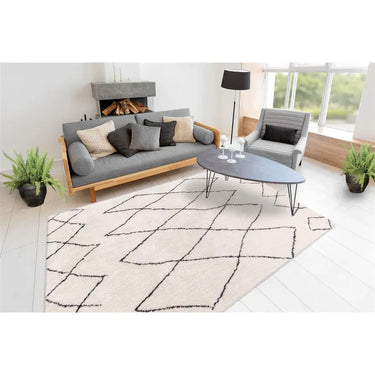 Teppich – Hochflor Design, Rautenmuster, Elfenbein Farbton, 80 x 150 cm - Orlando 425 | Kayoom