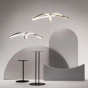 Pendant lamp made of gold-colored rectangular frame with crystal diffusers and LED – Curve | Maytoni