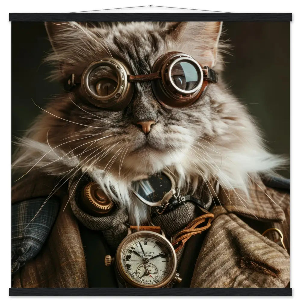Schoolposter – Orientalische Langhaar Katze, gestreifter Mantel, mattes Papier, Magnet-Holzleisten | St Tropez Art