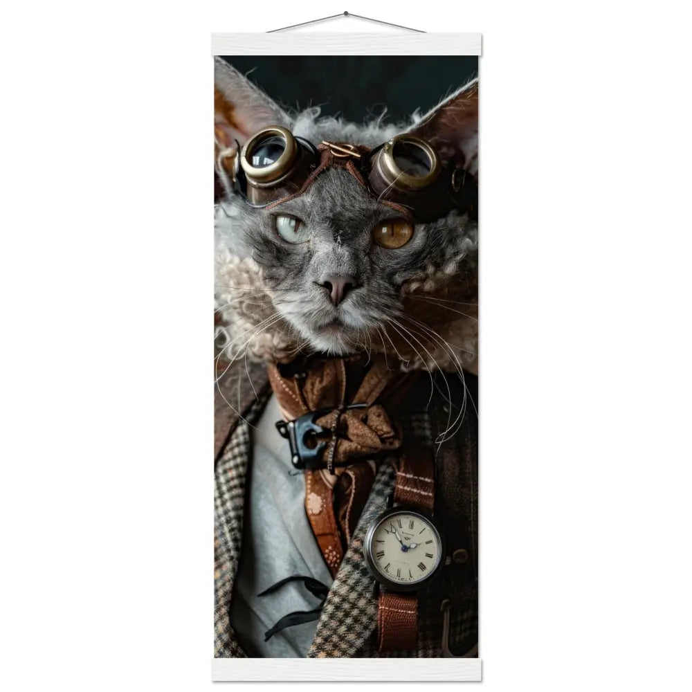 Schulposter - Lykoi-Katze-Motiv, mattes FSC-zertifiziertes Papier, Magnet-Holzleisten aus Kiefernholz, magnetische Holzdübel oben & unten | St Tropez Art