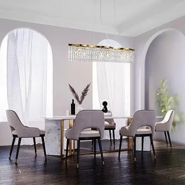 Pendant lamp with gold-coloured metal frame and crystal glass shades (6 × E14, max. 60 W, height adjustable 38–138 cm) in a luxurious design – Dune | Maytoni