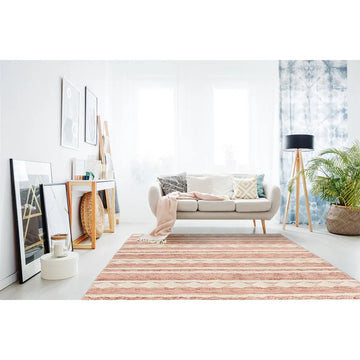 Teppich – Rosa Creme Wolle, Weiche Struktur, Edles Design, 290 cm - Bohist 225 | Kayoom