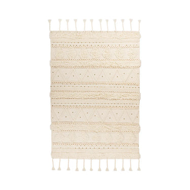 Teppich Boho-Design Handgefertigt Fransen Hoch-Tief-Struktur Beige & Khaki – Bohist 525 | Kayoom