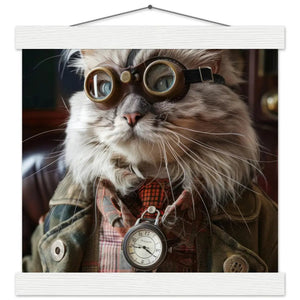 School Poster - Steampunk Vintage Ragamuffin Cat Motif, matte FSC paper, magnetic wooden strips | St Tropez Art