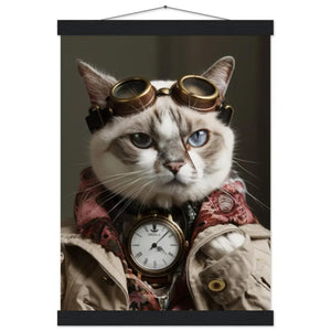 School Poster - Singapore Cat, Steampunk Outfit, Matte Paper, Magnetic Wooden Strips | St Tropez Art