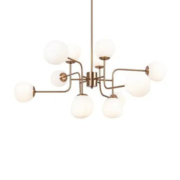 Chandelier in Brass Metal Frosted White Glass Height-Adjustable – Erich| Maytoni
