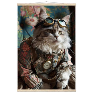 Schulposter - Minskin-Katze-Motiv, mattes FSC-zertifiziertes Papier, Magnet-Holzleisten aus Kiefernholz, magnetische Holzdübel oben & unten | St Tropez Art