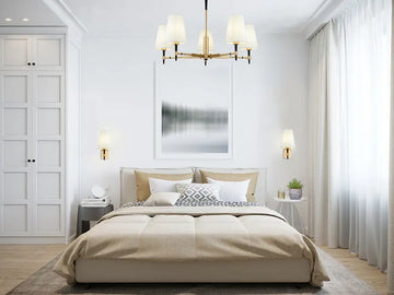 Chandelier Brass Frame & White Textile Shades – Zaragoza | Maytoni