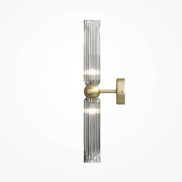 Wandleuchte Gold gebürstet, 2 rauchgraue verspiegelt-gerippte Glasschirme, 2× E14 40 W – Antic