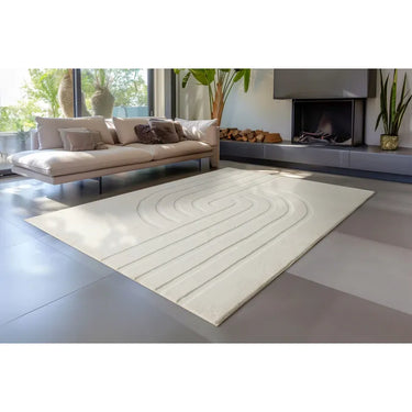 Teppich – Kurzflor Design, Geprägtes Linienmuster, Creme Farbton, 80 x 150 cm - Peace 725 | Kayoom