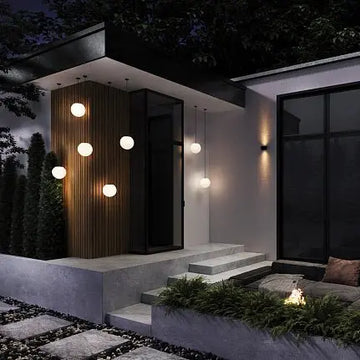 Pendant lamp with a black base and a white plastic sphere in a modern design – Erda | Maytoni