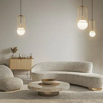 Pendant light with gold-colored metal base and white glass diffuser in a modern design – Telford | Maytoni