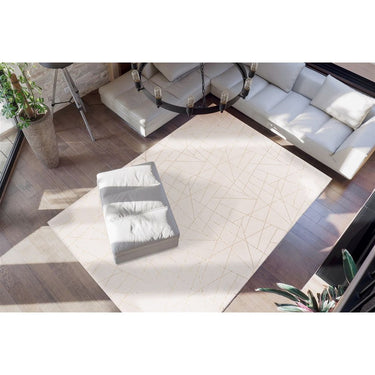 Teppich – Geometrisches Muster, Goldene Linien, Cremefarbener Grundton, 120 x 170 cm - Bijou 125 | Kayoom