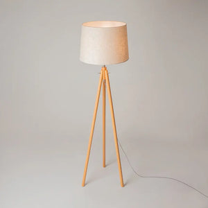 Floor lamp made of metal & wood frame with fabric shade in tripod design – Calvin | Maytoni