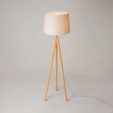 Floor lamp made of metal & wood frame with fabric shade in tripod design – Calvin | Maytoni